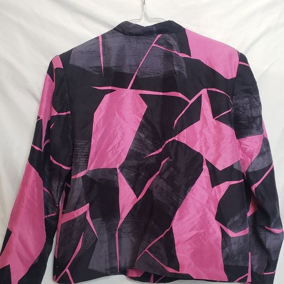 Vintage Silk Cropped Jacket Zip Up Silk Club Petite Medium Black Pink Gray - Picture 5 of 5